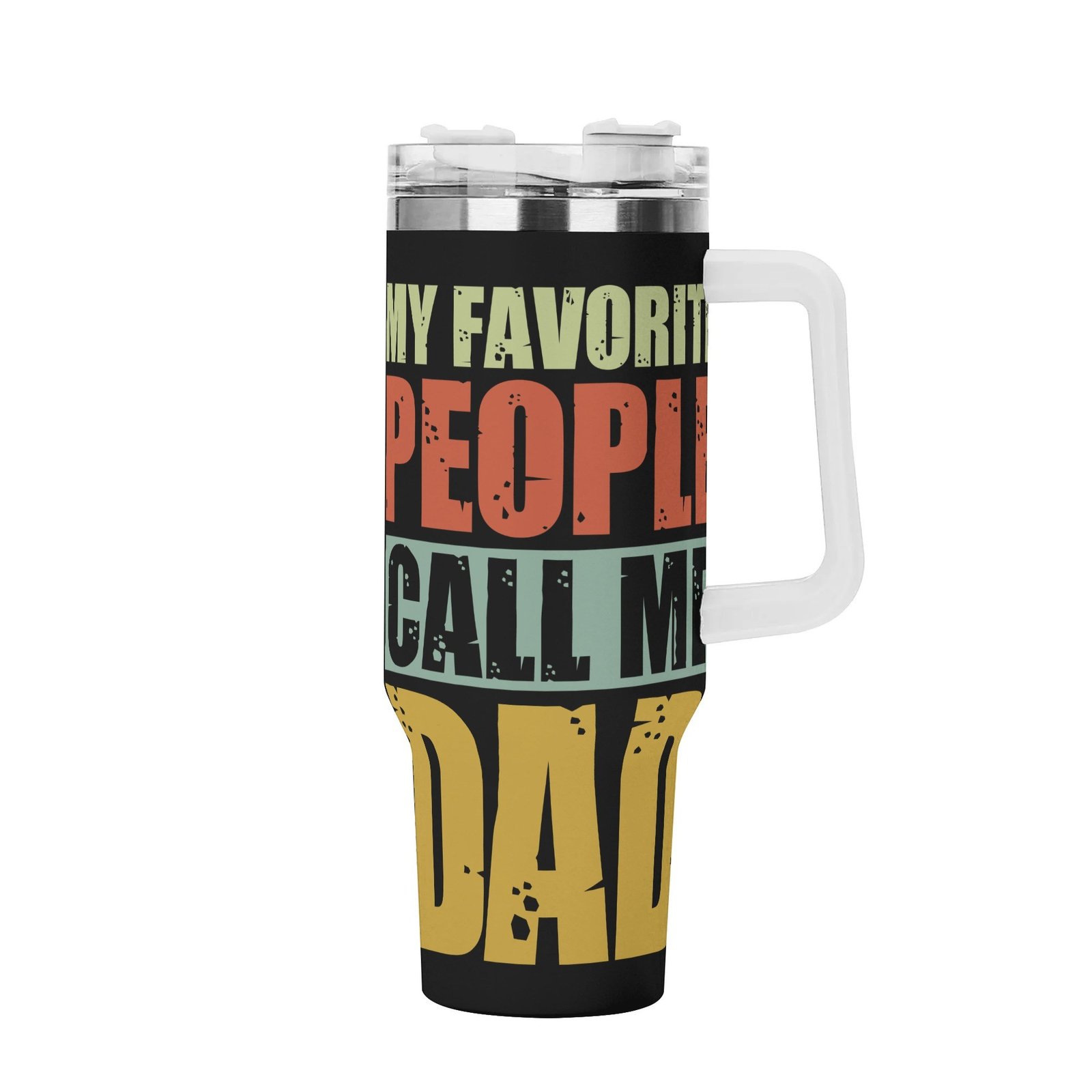 Personalized 40oz Stainless Steel Tumbler Gift With White Handle and Straw