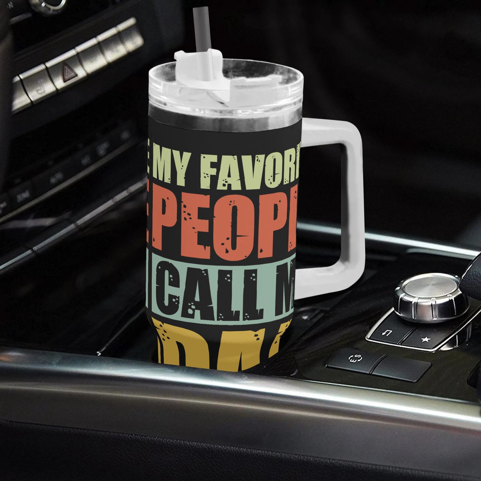 Personalized 40oz Stainless Steel Tumbler Gift With White Handle and Straw - Image 4