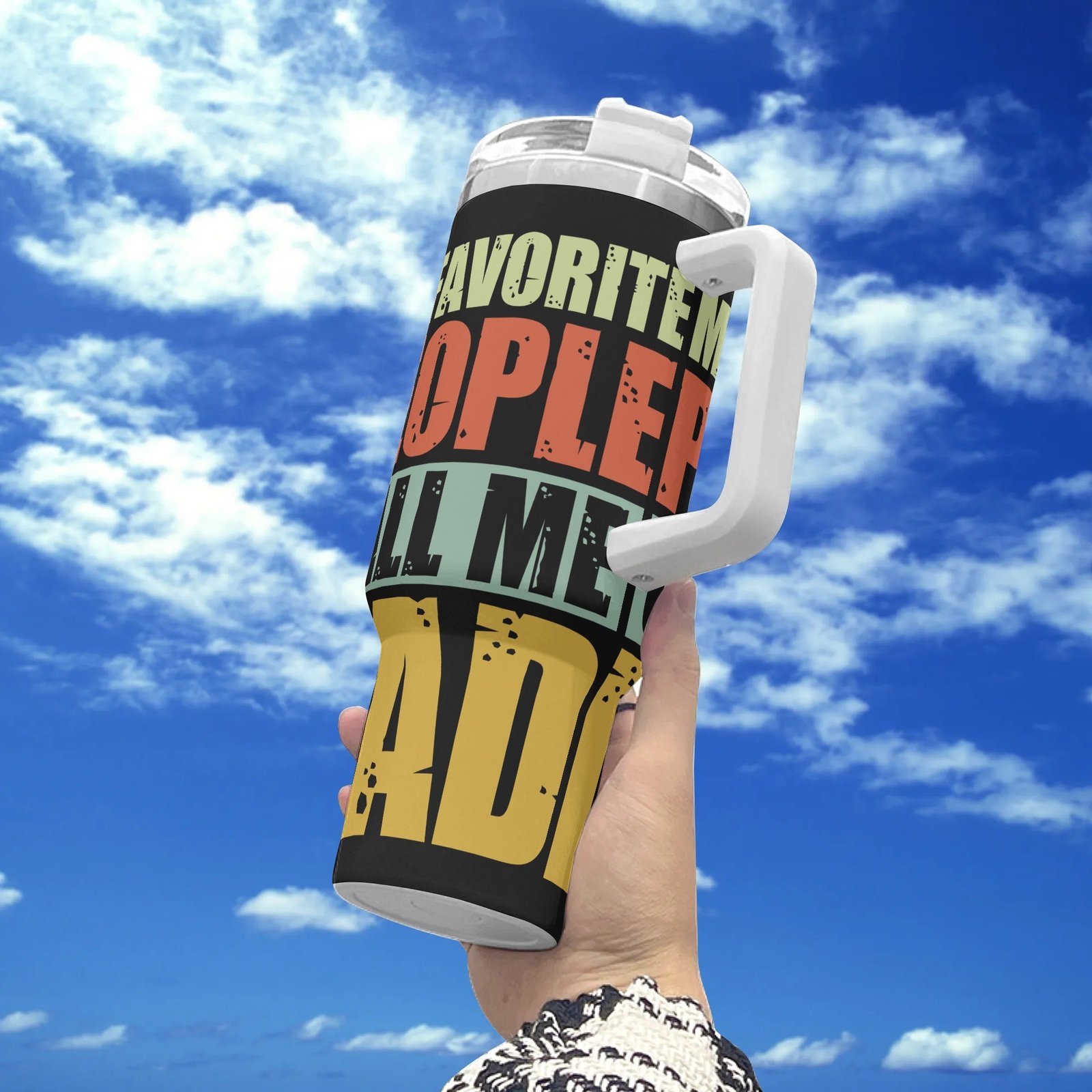 Personalized 40oz Stainless Steel Tumbler Gift With White Handle and Straw - Image 5