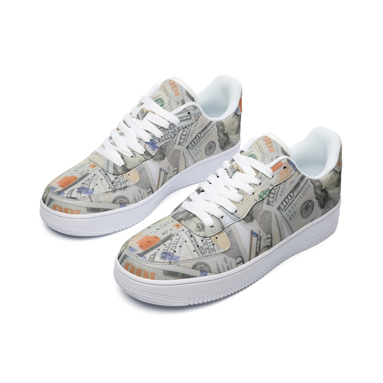 Unisex Low Top Leather Sneakers-MONEY - Image 4