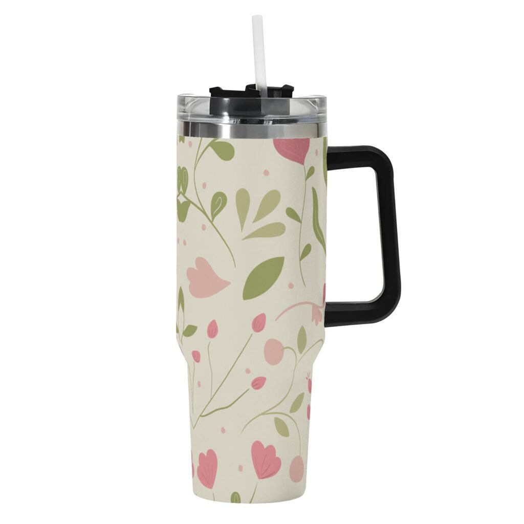 Personalized 40oz Stainless Steel Tumbler With Black Handle and Straw