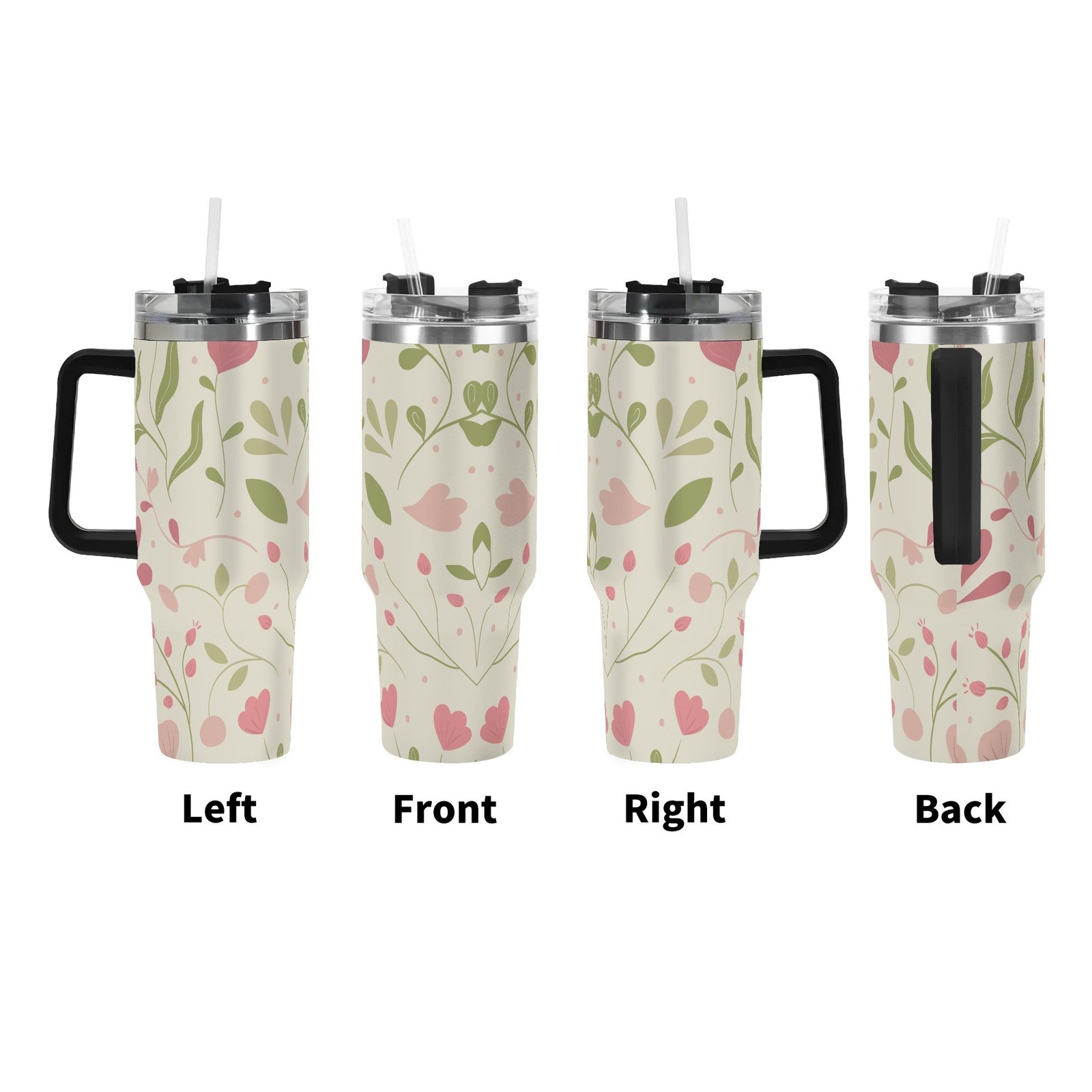 Personalized 40oz Stainless Steel Tumbler With Black Handle and Straw - Image 2