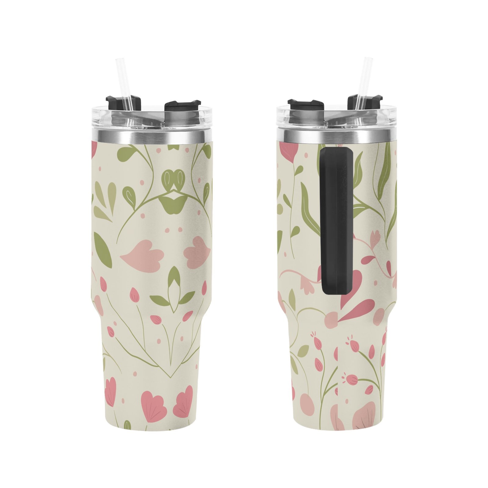 Personalized 40oz Stainless Steel Tumbler With Black Handle and Straw - Image 3