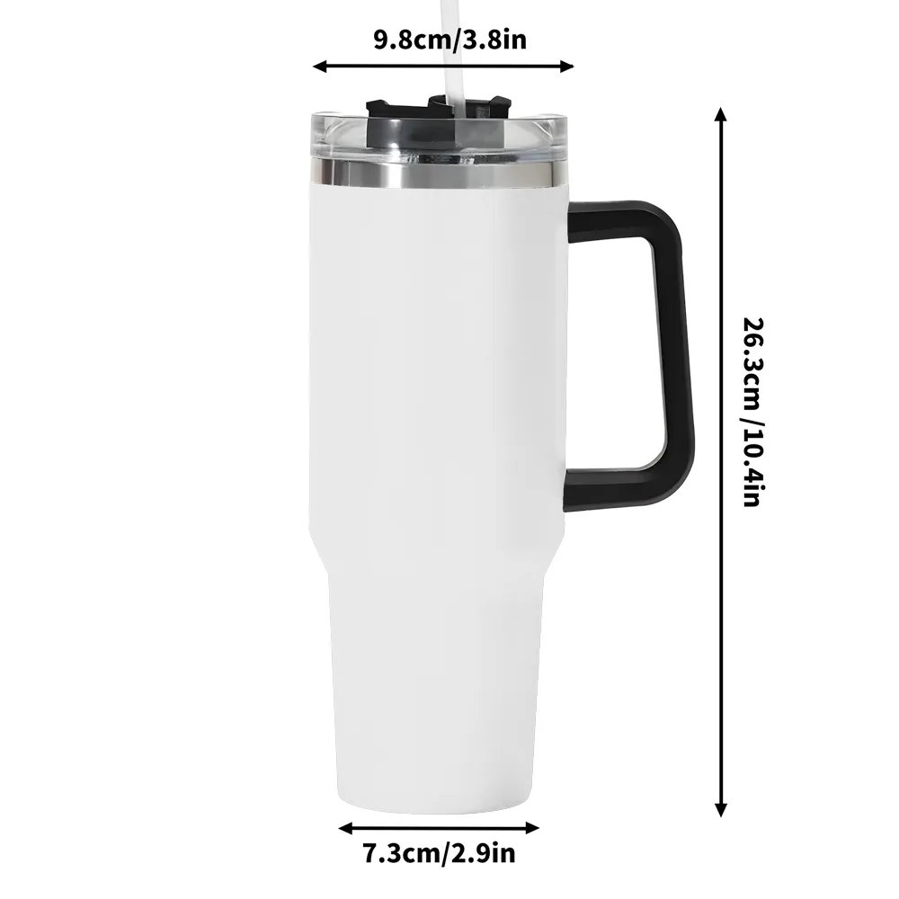 Personalized 40oz Stainless Steel Tumbler With Black Handle and Straw - Image 9